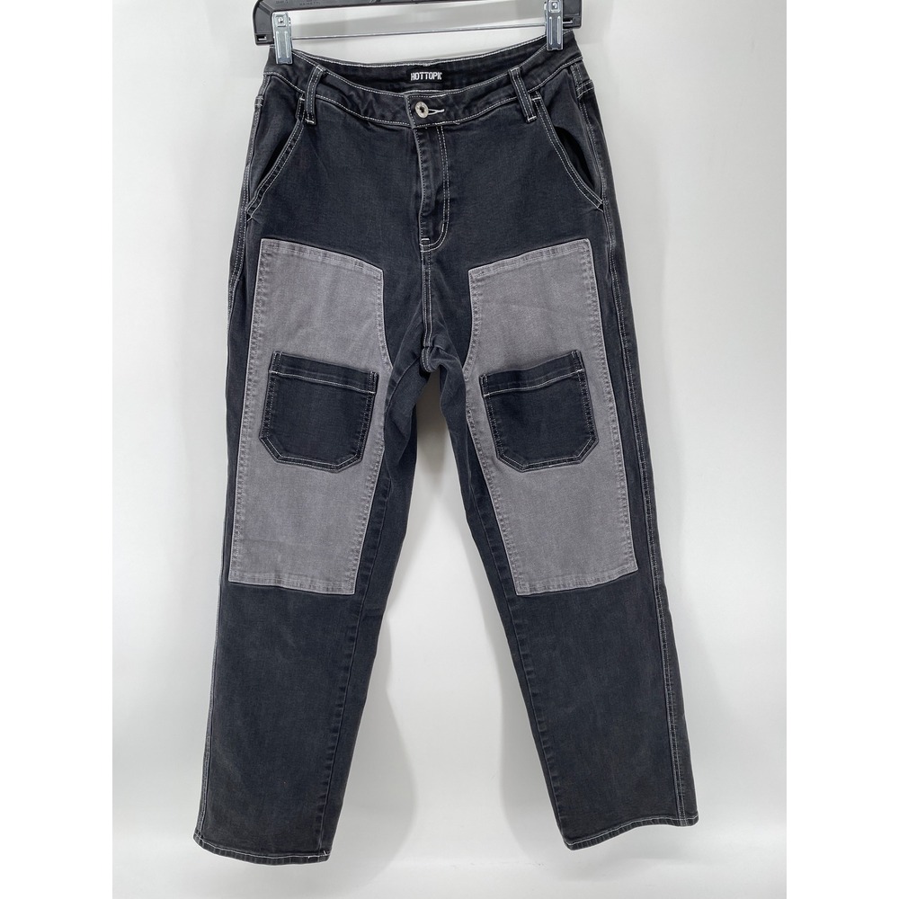 Hot Topic Jeans Womens 9 Black Grey Contrast Stitch Grunge Goth Emo Alt Y2K Punk